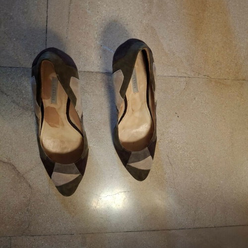 Leather high heel shoes in olive and brown shades, size 39
