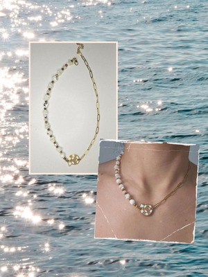 Golden Treasures summer gold steel necklace with white-gold shell