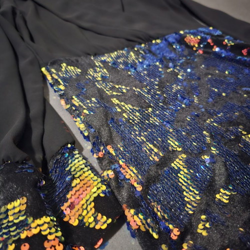Rich Girl black mini wrap dress with iridescent sequins