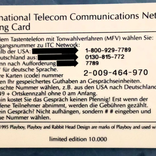 Playboy Anna Nicole Smith 1995 limited edition phone card
