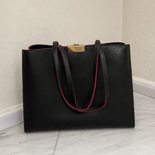 FRNC Tote Bag Black Quilted with Gold Clasp, Authentic