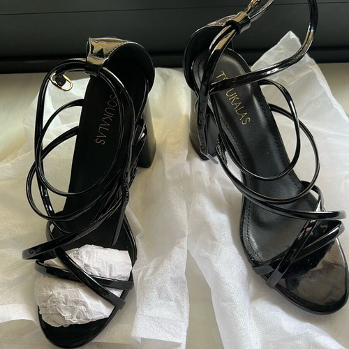 Tsoukalas Shoes patent leather sandals like new, black, size 38