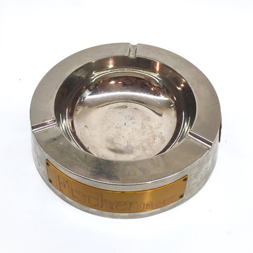 Fischer beer metal ashtray collectible used vintage