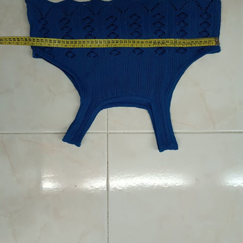 Knitted summer set two pieces top and perforated pants royal blue like new