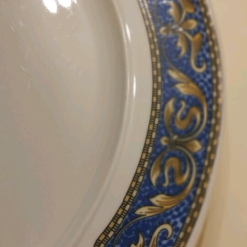 Serving platter used white with blue gold design diameter 30cm