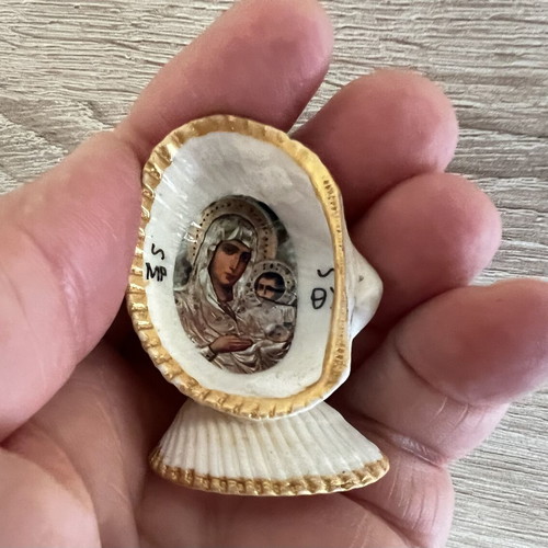 Handmade Panagia Ierousolymitsa Icon in Natural Shell like new