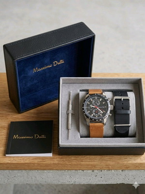 Massimo Dutti Chronograph watch like new with leather and NATO straps