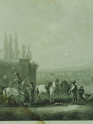 Old lithograph engraving 17x13 cm