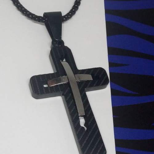 Men's Double Cross Pendant Stainless Steel New with Chain