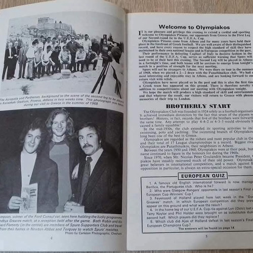 Official Tottenham-Olympiakos match program 25 October 1972 like new