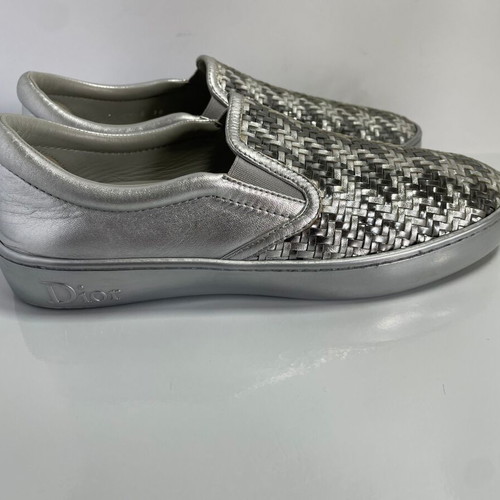 Dior leather slip on sneakers size 38 like new, silver