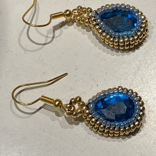 Earrings Galazia Stagona with Crystal and Miyuki Beads new, blue and gold