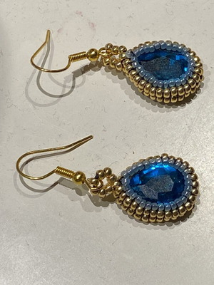 Earrings Galazia Stagona with Crystal and Miyuki Beads new, blue and gold