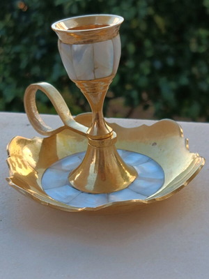Bronze candlestick with handle and base plate new