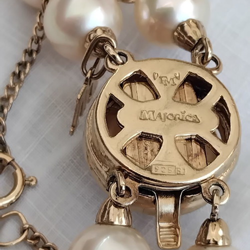 Vintage Majorica Double Strand Pearl Necklace, 925 Silver Gold Filled