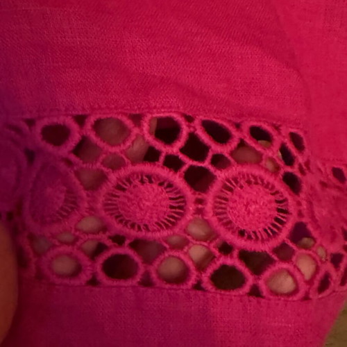 Linen blouse embroidered, new, size large, fuchsia