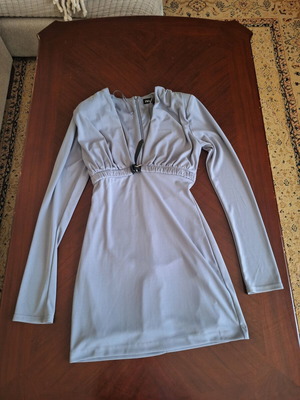 ZARA Mini Dress S Grey like new with Shirring and V Neckline
