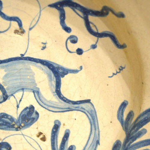 Antique Italian Hand-Painted Dish with Deer, Savona, Mid-19th Century Used