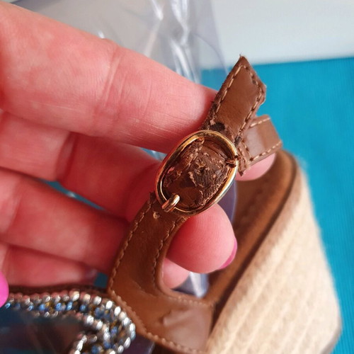 Alma En Pena women's sandals used, brown with blue crystals, size 39