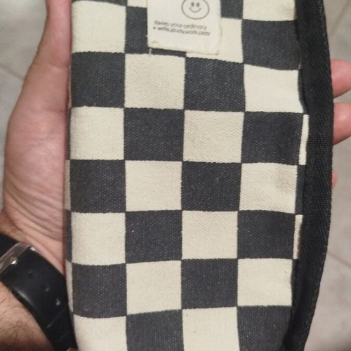 Fabric pencil case, black and white, double zipper