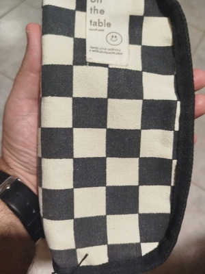 Fabric pencil case, black and white, double zipper