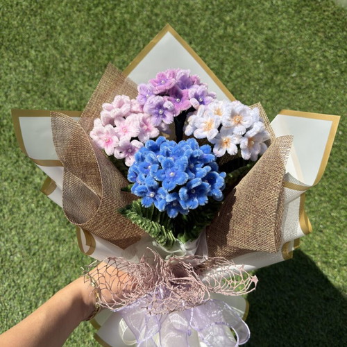 Handmade bouquet of chenille hydrangeas, new