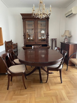 Varagki Dining Set Extendable Round Table With Six Chairs Like New, 1970s