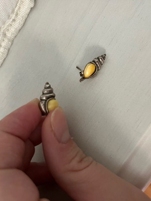 Silver earrings with stone and shell design like new