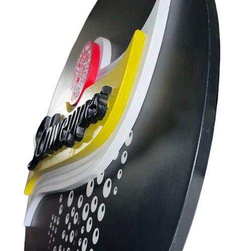 Schweppes wooden sign like new, black lacquer Ø72 cm