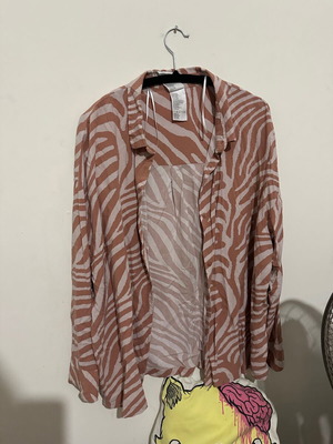 Πουκάμισο H&M με animal print, ροζ και μπεζ, μέγεθος L
