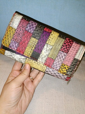 Women's patchwork genuine leather wallet used, multicolor