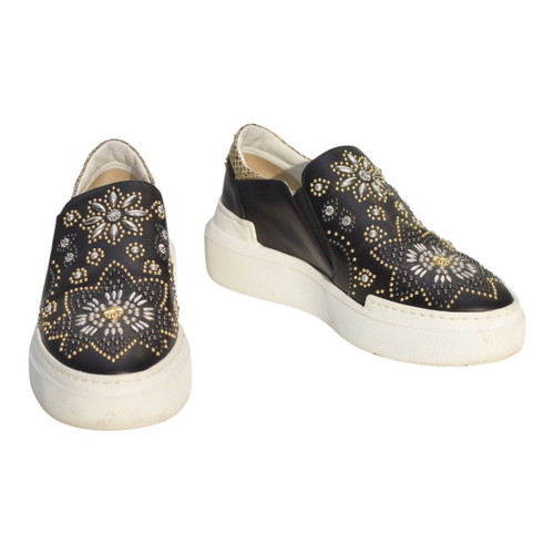 Roberto Cavalli Black Leather Slip-On Platform Sneakers like new, size 38