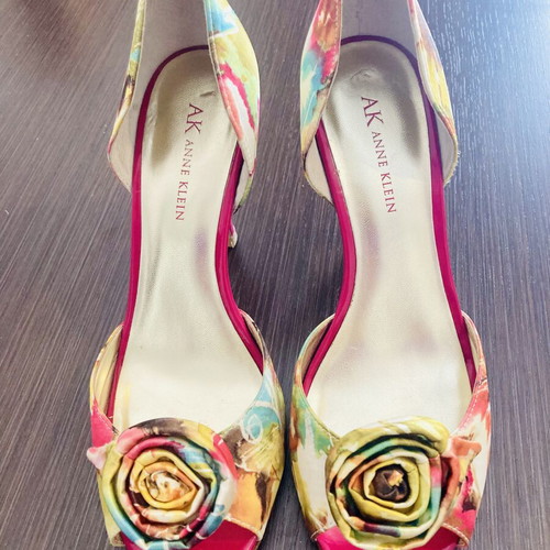 Anne Klein platform sandals size 38 used, pink multicolor