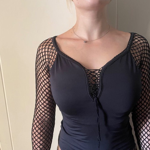 La Amazone black mesh sleeve blouse, size small