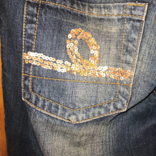 Lynne denim jeans used with rips and pink sequins, size 29