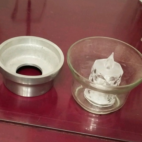 Glass decorative item like new for candle or tealight with stainless base