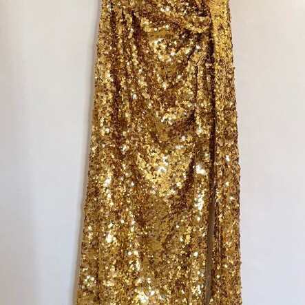 BCBG Maxazria Sequined Gold Maxi Dress XXS like new
