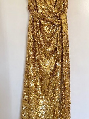 BCBG Maxazria Χρυσό μαξι φόρεμα με πούλιες XXS σαν καινούργιο