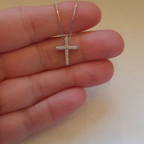 Silver 925 cross necklace with white zircon and square chain new
