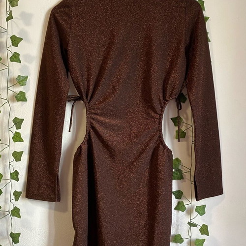 H&M dress with glitter and cutouts, used, size S, brown
