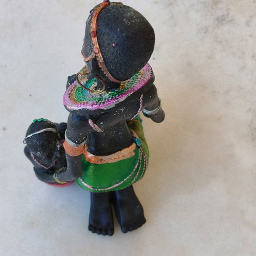 African statue of mother and child new with colorful decorations