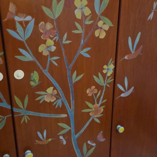 Cherry wood 4-door double-decker wardrobe with 2 drawers