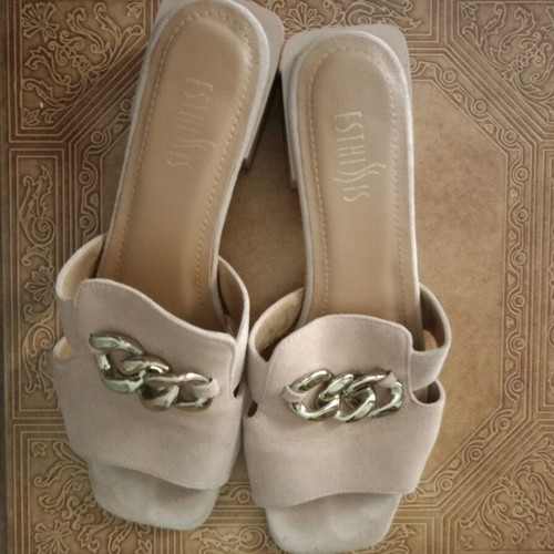 Esthissis mules used, beige castor with low heel, size 38