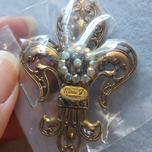 Bronze brooch handmade with Swarovski gold color, new