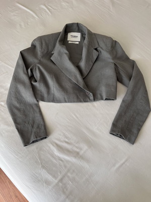 Pull & Bear cropped jacket, grey linen look, 100% cotton