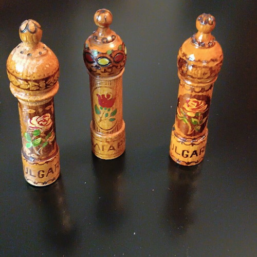 Vintage Bulgarian wooden perfume containers set of 3, like new