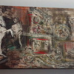 Painting with ancient scenes used on embossed canvas