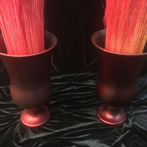 Clay vases with ears of wheat, set of two