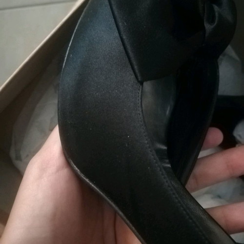 Nak satin stiletto shoes used, leather inside, 9cm heel, black