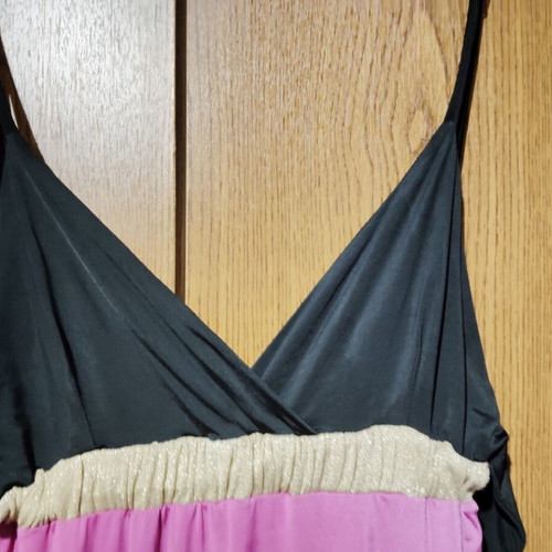 Evening dress elastic with back tie, like new, pink and gold